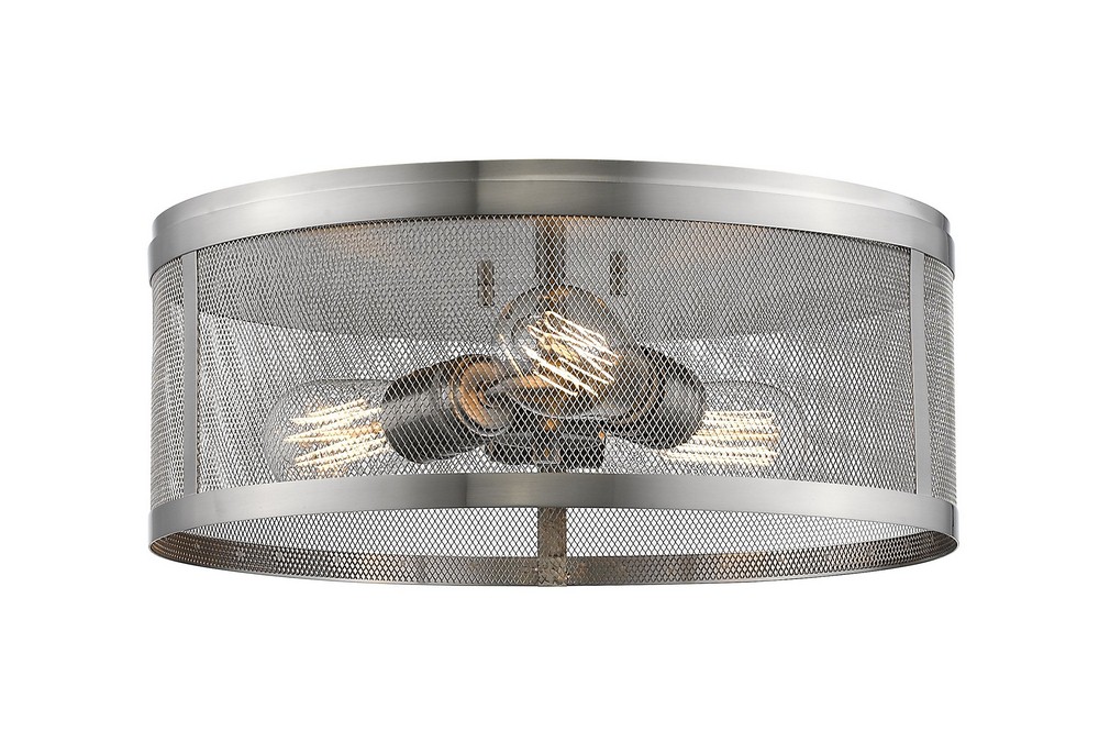 Z-Lite-331F14-BN-Meshsmith - 3 Light Flush Mount in Industrial Style - 14.88 Inches Wide by 6 Inches High Brushed Nickel Brushed Nickel Natural Brass Finish with Natural Brass Metal Shade