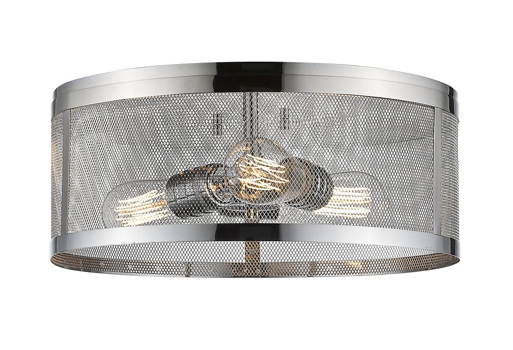 Z-Lite-331F14-CH-Meshsmith - 3 Light Flush Mount in Industrial Style - 14.88 Inches Wide by 6 Inches High Chrome Chrome Natural Brass Finish with Natural Brass Metal Shade