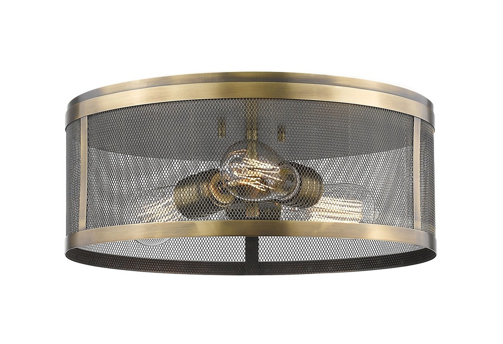 Z-Lite-331F14-NB-Meshsmith - 3 Light Flush Mount in Industrial Style - 14.88 Inches Wide by 6 Inches High Natural Brass Natural Brass Natural Brass Finish with Natural Brass Metal Shade