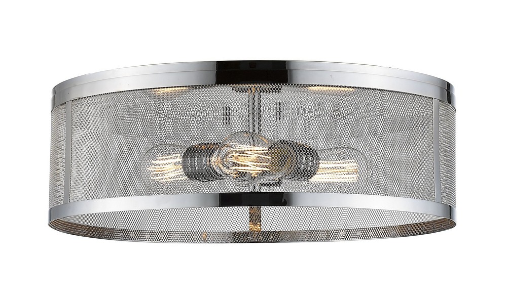 Z-Lite-331F18-CH-Meshsmith - 3 Light Flush Mount in Industrial Style - 18 Inches Wide by 6 Inches High Chrome Chrome Natural Brass Finish with Natural Brass Metal Shade