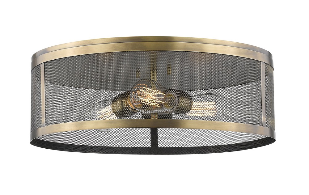 Z-Lite-331F18-NB-Meshsmith - 3 Light Flush Mount in Industrial Style - 18 Inches Wide by 6 Inches High Natural Brass Natural Brass Natural Brass Finish with Natural Brass Metal Shade