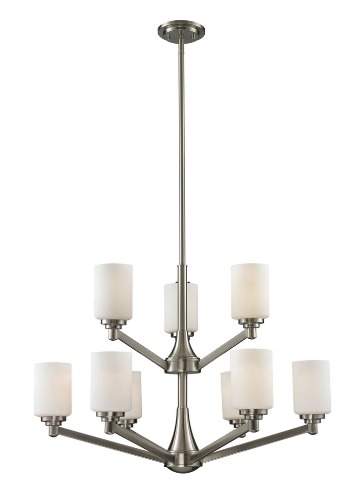 Z-Lite-410-9-Montego - 9 Light Chandelier in Fusion Style - 31.13 Inches Wide by 67.75 Inches High Brushed Nickel  Coppery Bronze Finish with Matte Opal Glass