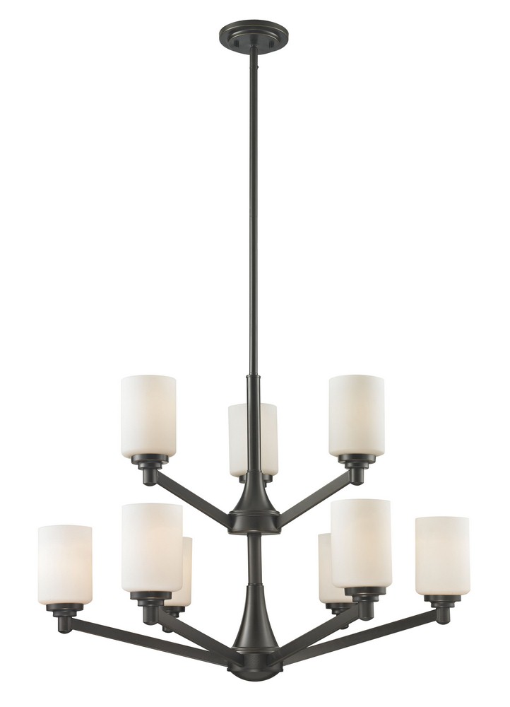 Z-Lite-411-9-Montego - 9 Light Chandelier in Fusion Style - 31.13 Inches Wide by 67.75 Inches High Coppery Bronze  Coppery Bronze Finish with Matte Opal Glass