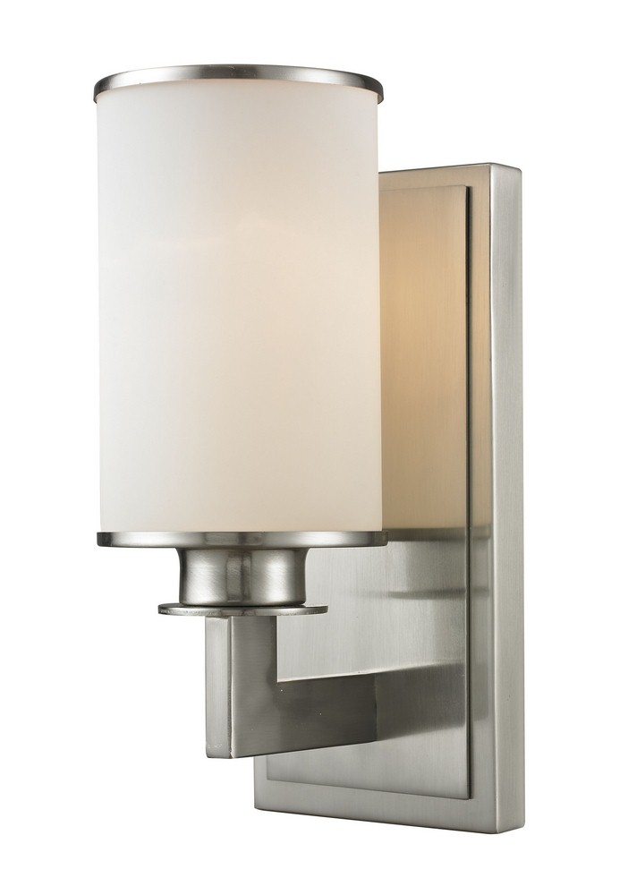 Z-Lite-412-1S-Savannah - 1 Light Wall Sconce in Art Moderne Style - 4.5 Inches Wide by 10.25 Inches High Brushed Nickel  Olde Bronze Finish with Matte Opal Glass