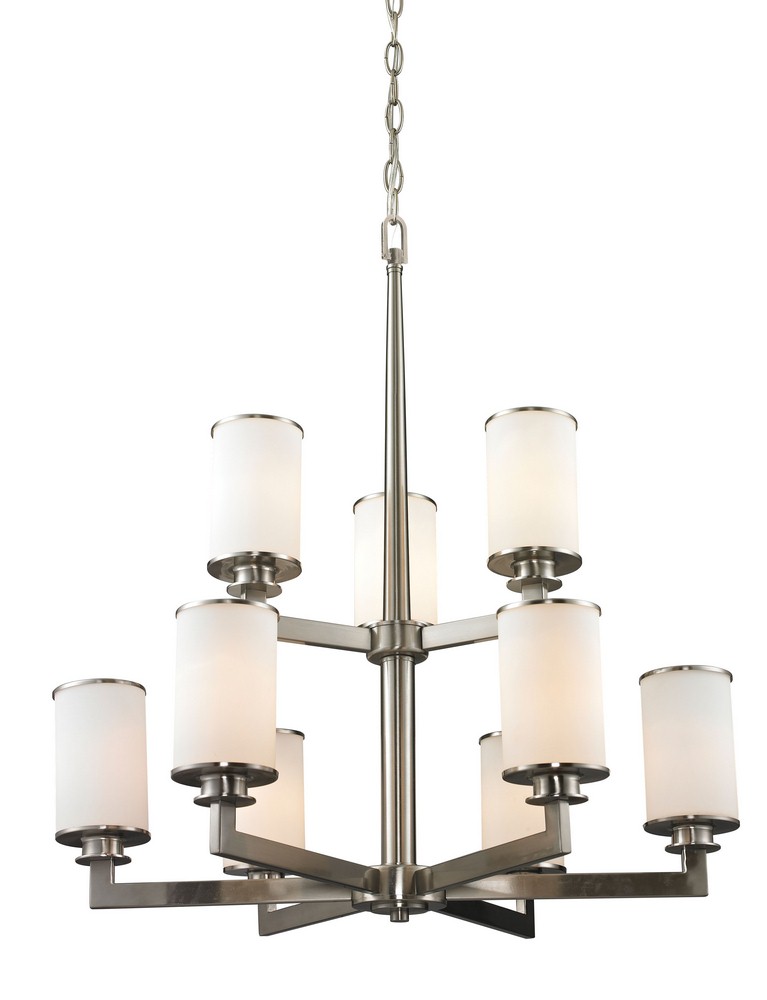 Z-Lite-412-9-Savannah - 9 Light Chandelier in Art Moderne Style - 29 Inches Wide by 32.88 Inches High Brushed Nickel  Olde Bronze Finish with Matte Opal Glass