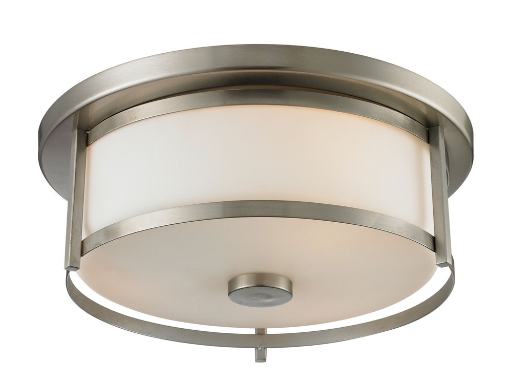 Z-Lite-412F14-Savannah - 2 Light Flush Mount In Midcentury Style-4.88 Inches Tall and 13.75 Inches Wide   Brushed Nickel Finish with Matte Opal Glass