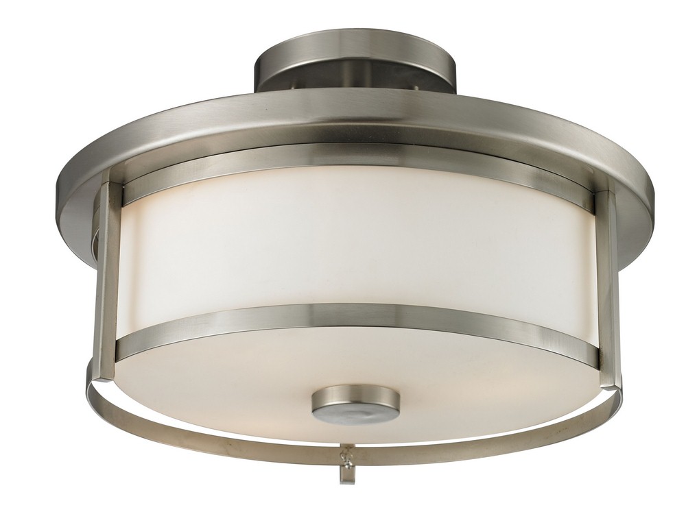 Z-Lite-412SF14-Savannah - 2 Light Semi-Flush Mount In Midcentury Style-9.75 Inches Tall and 13.75 Inches Wide   Brushed Nickel Finish with Matte Opal Glass