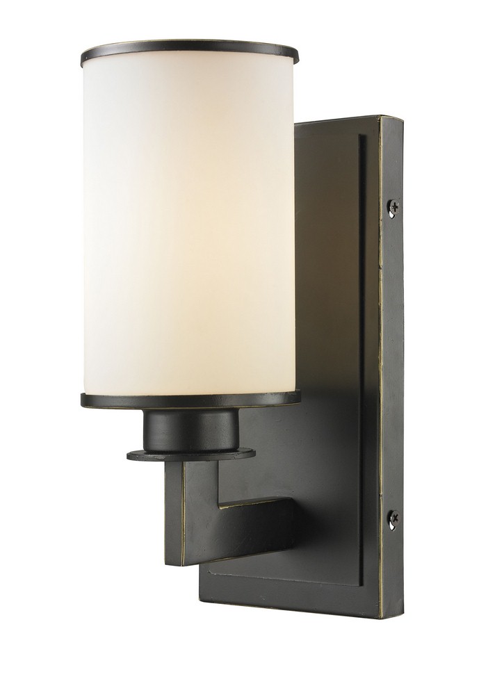 Z-Lite-413-1S-Savannah - 1 Light Wall Sconce in Art Moderne Style - 4.5 Inches Wide by 10.25 Inches High Olde Bronze  Olde Bronze Finish with Matte Opal Glass