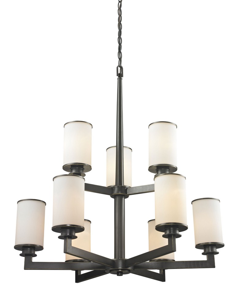 Z-Lite-413-9-Savannah - 9 Light Chandelier in Art Moderne Style - 29 Inches Wide by 32.88 Inches High Olde Bronze  Olde Bronze Finish with Matte Opal Glass