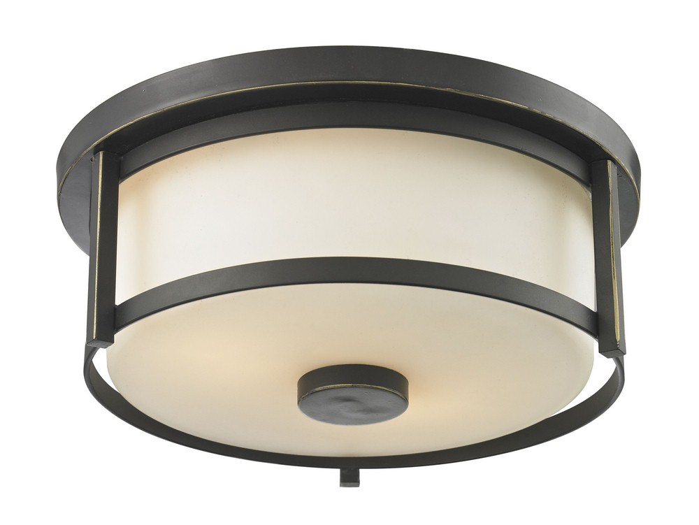 Z-Lite-413F11-Savannah - 2 Light Flush Mount in Art Moderne Style - 11 Inches Wide by 5 Inches High   Olde Bronze Finish with Matte Opal Glass