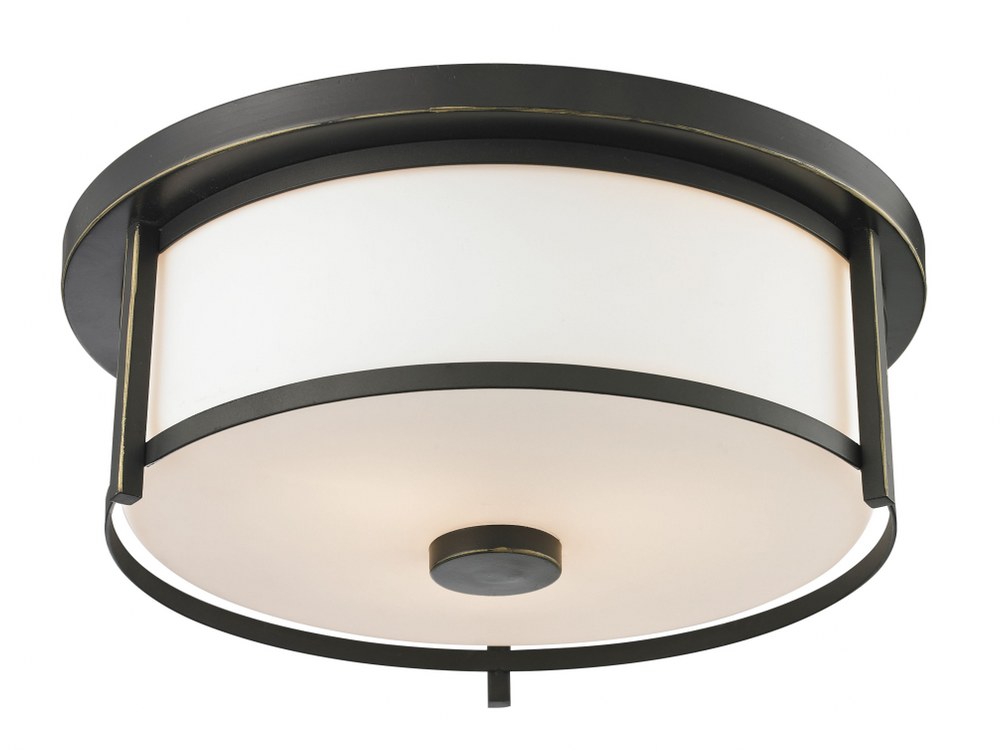 Z-Lite-413F14-Savannah - 2 Light Flush Mount in Art Moderne Style - 13.75 Inches Wide by 4.88 Inches High   Olde Bronze Finish with Matte Opal Glass