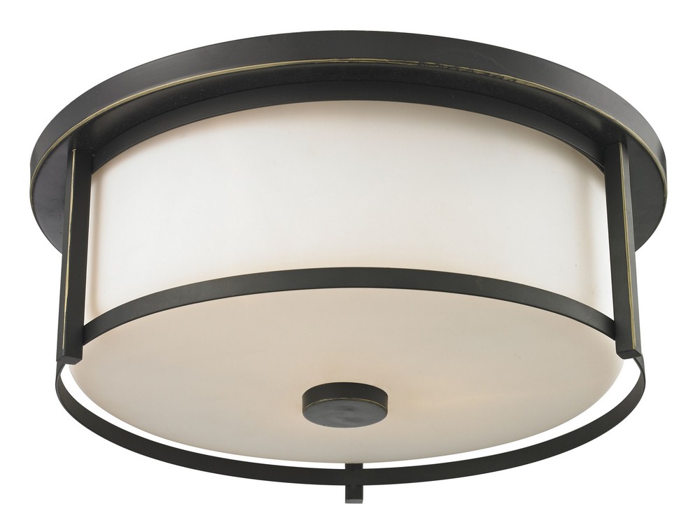 Z-Lite-413F16-Savannah - 3 Light Flush Mount In Midcentury Style-6.13 Inches Tall and 15.75 Inches Wide   Olde Bronze Finish with Matte Opal Glass