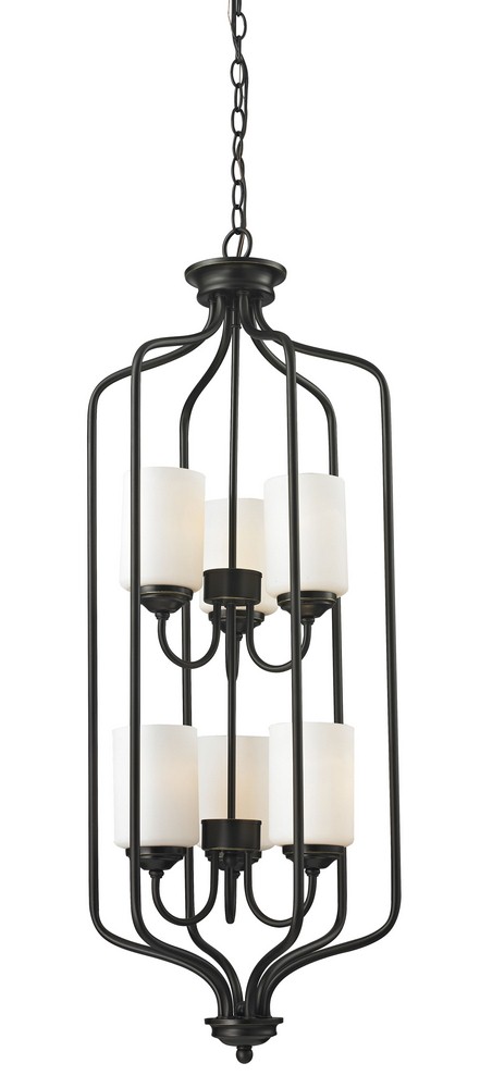 Z-Lite-414-40-Cardinal - 6 Light Pendant in Fusion Style - 15 Inches Wide by 40.25 Inches High   Olde Bronze Finish with Matte Opal Glass