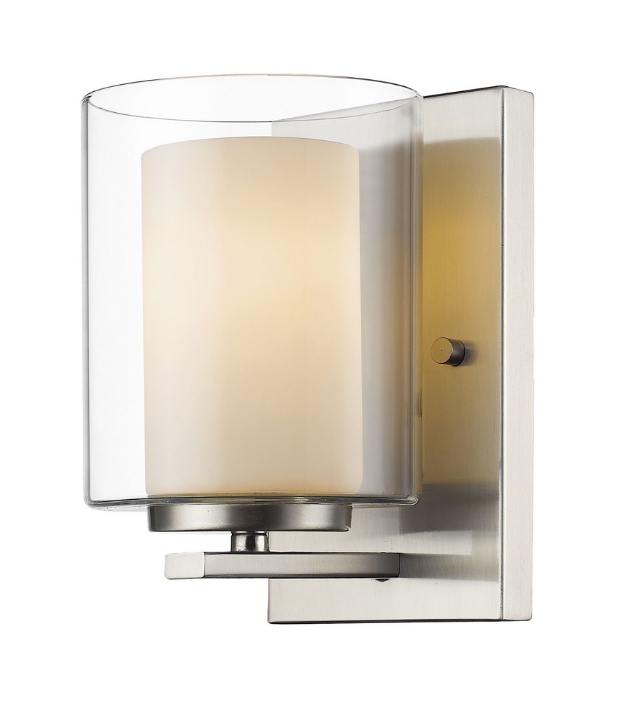 Z-Lite-426-1S-BN-Willow - 1 Light Wall Sconce in Metropolitan Style - 4.5 Inches Wide by 8 Inches High Brushed Nickel  Olde Bronze Finish with Clear/Matte Opal Glass