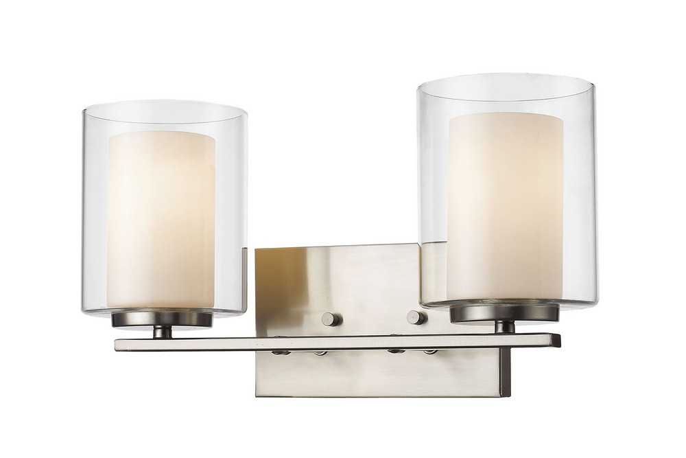 Z-Lite-426-2V-BN-Willow - 2 Light Bath Vanity in Metropolitan Style - 15 Inches Wide by 7.75 Inches High   Brushed Nickel Finish with Clear/Matte Opal Glass