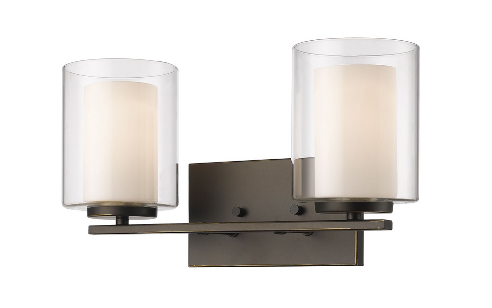 Z-Lite-426-2V-OB-Willow - 2 Light Bath Vanity in Metropolitan Style - 15 Inches Wide by 7.75 Inches High   Olde Bronze Finish with Clear/Matte Opal Glass