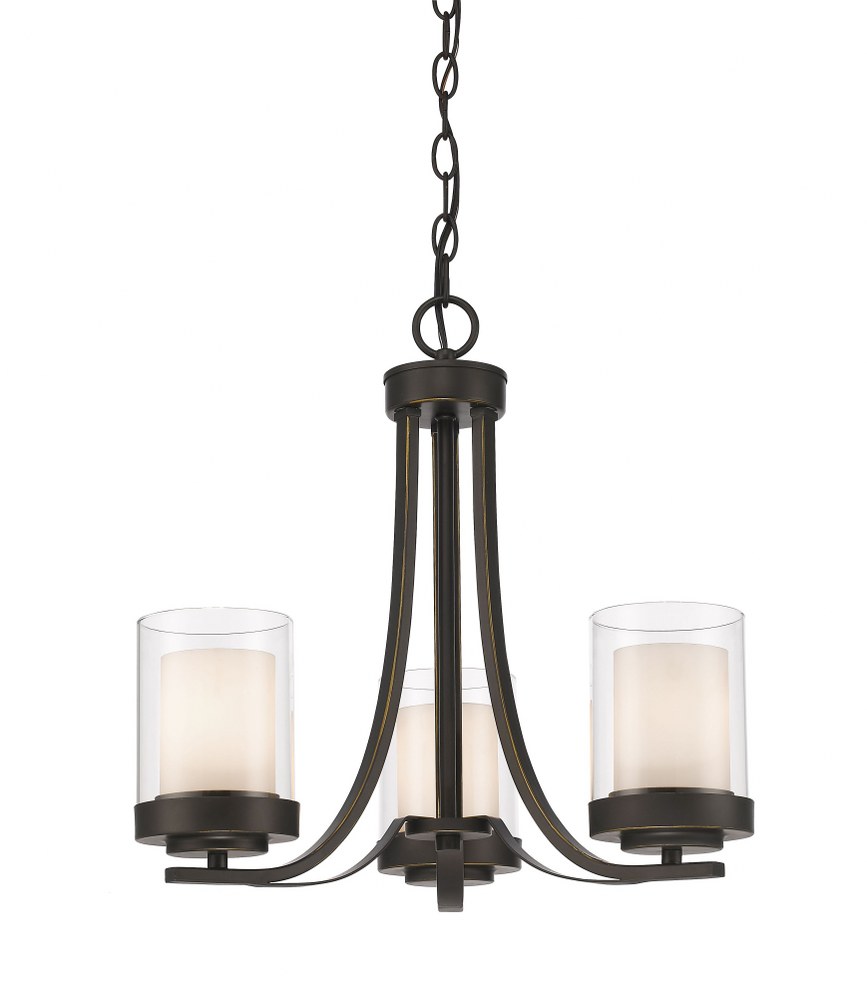 Z-Lite-426-3C-OB-Willow - 3 Light Chandelier in Metropolitan Style - 16 Inches Wide by 17.5 Inches High Olde Bronze  Olde Bronze Finish with Clear/Matte Opal Glass