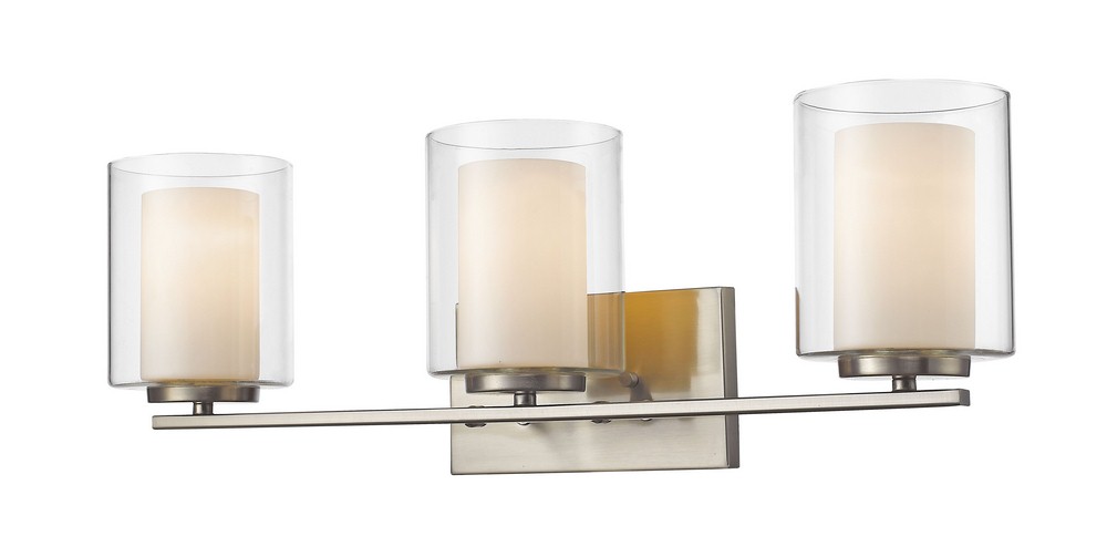 Z-Lite-426-3V-BN-Willow - 3 Light Bath Vanity in Metropolitan Style - 24 Inches Wide by 7.75 Inches High Brushed Nickel  Olde Bronze Finish with Clear/Matte Opal Glass