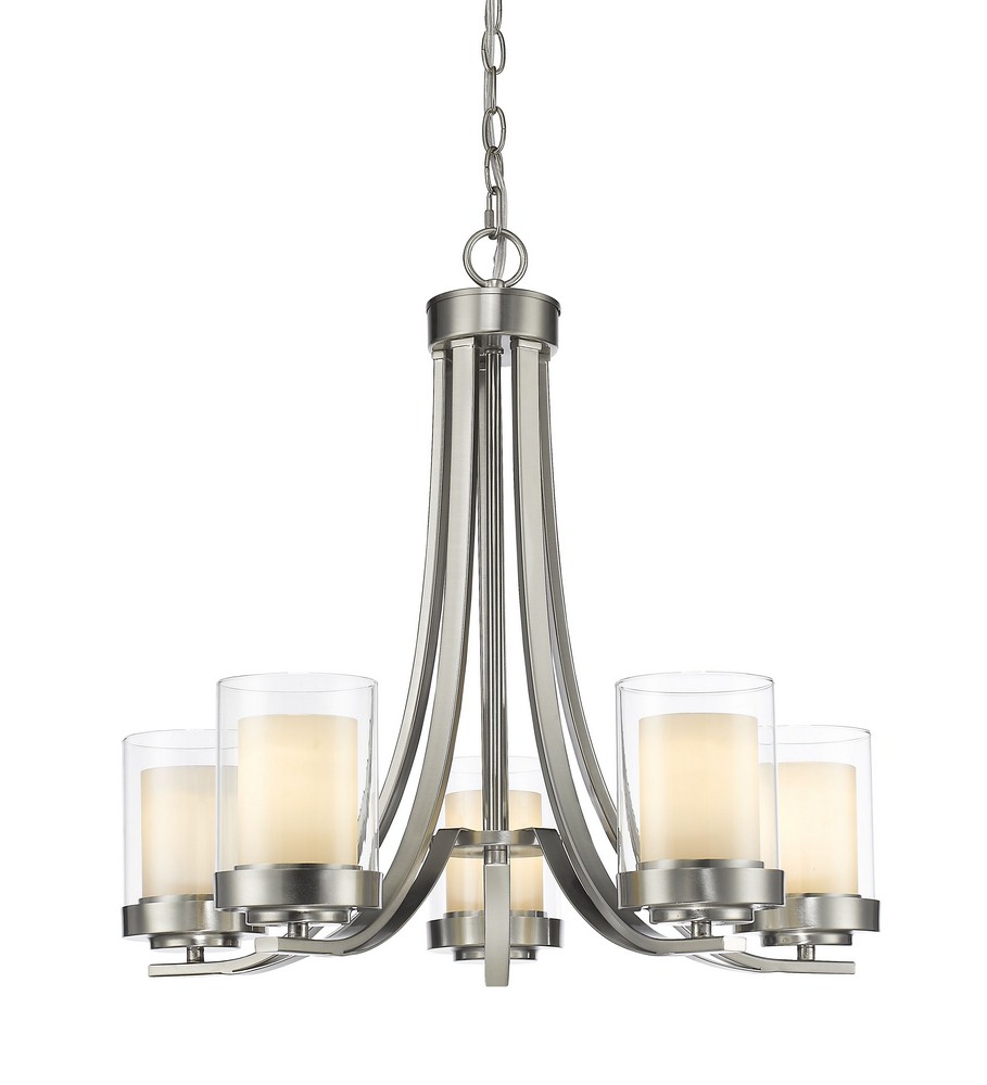 Z-Lite-426-5-BN-Willow - 5 Light Chandelier in Metropolitan Style - 25.25 Inches Wide by 22.25 Inches High Brushed Nickel  Olde Bronze Finish with Clear/Matte Opal Glass