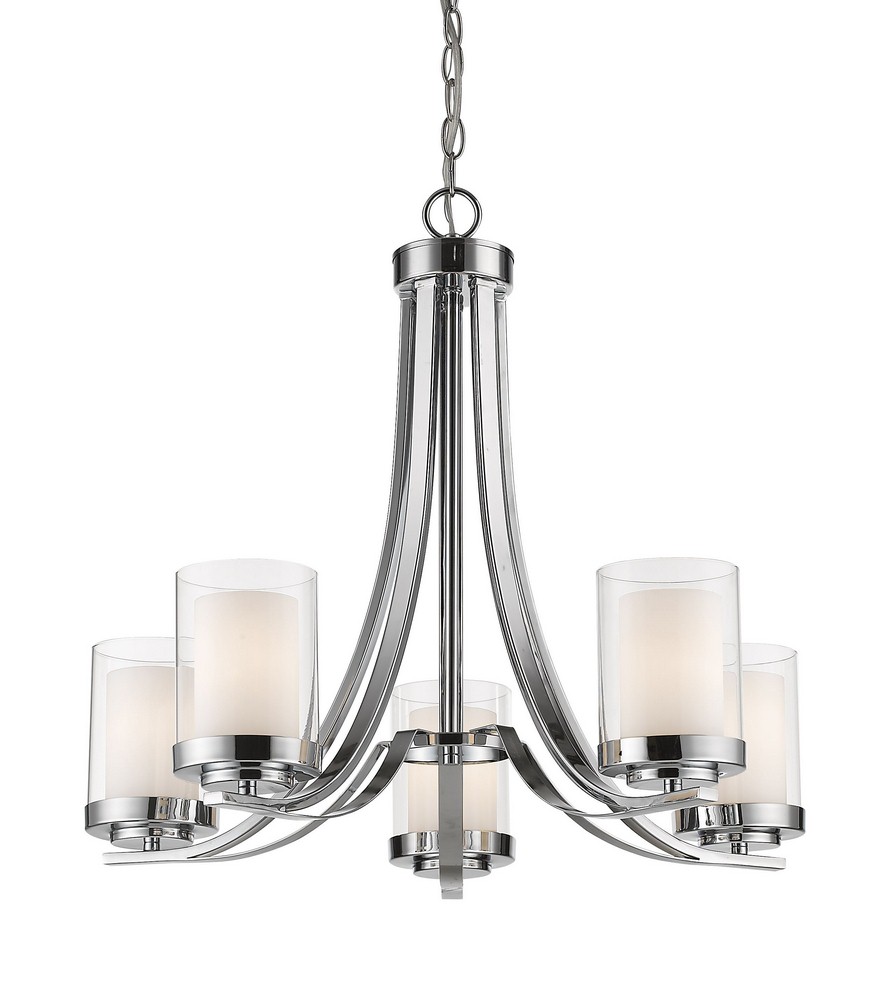 Z-Lite-426-5-CH-Willow - 5 Light Chandelier in Metropolitan Style - 25.25 Inches Wide by 22.25 Inches High   Chrome Finish with Clear/Matte Opal Glass