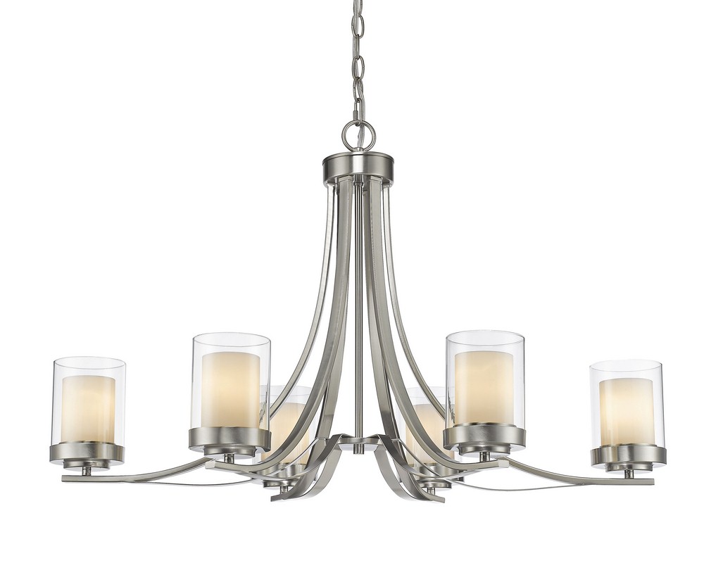 Z-Lite-426-6-BN-Willow - 6 Light Chandelier in Metropolitan Style - 35.25 Inches Wide by 22.25 Inches High Brushed Nickel  Olde Bronze Finish with Clear/Matte Opal Glass