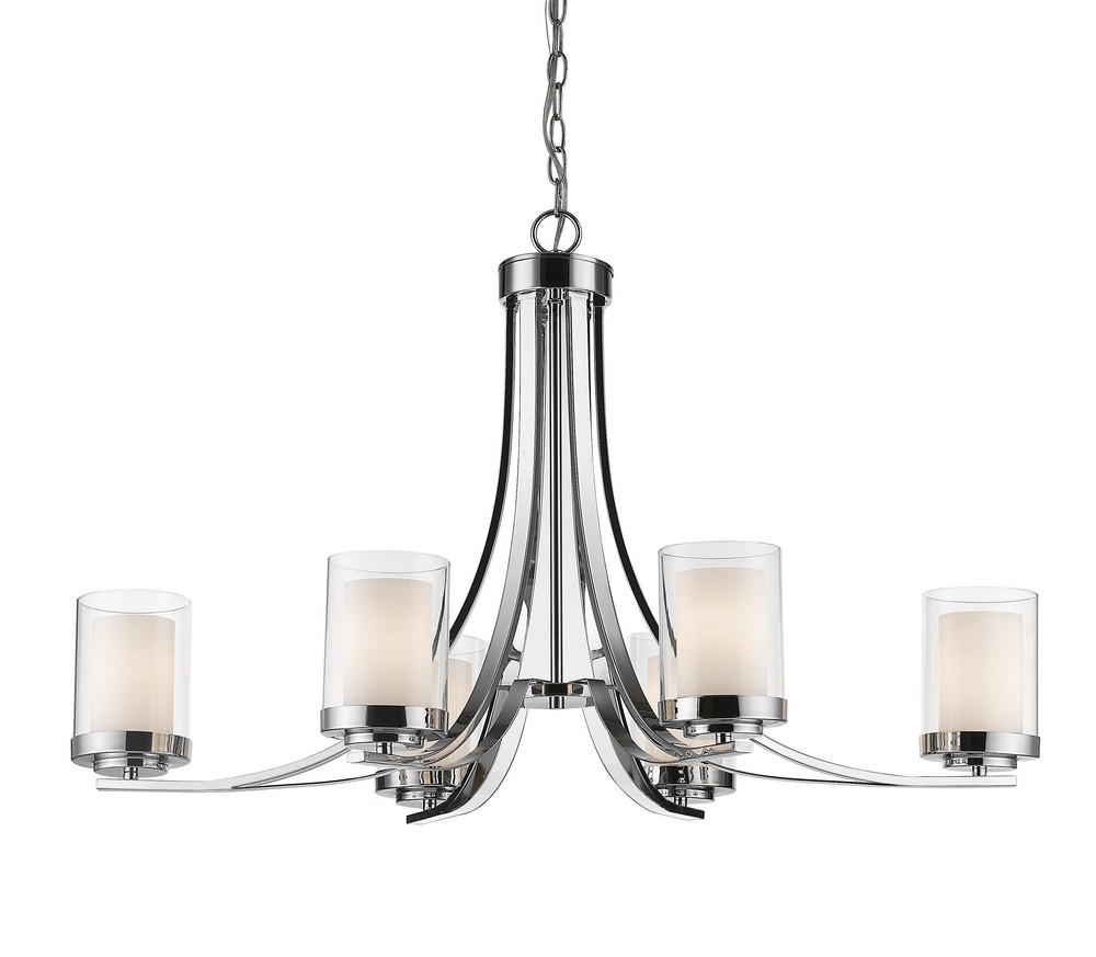 Z-Lite-426-6-CH-Willow - 6 Light Chandelier in Metropolitan Style - 35.25 Inches Wide by 22.25 Inches High   Chrome Finish with Clear/Matte Opal Glass