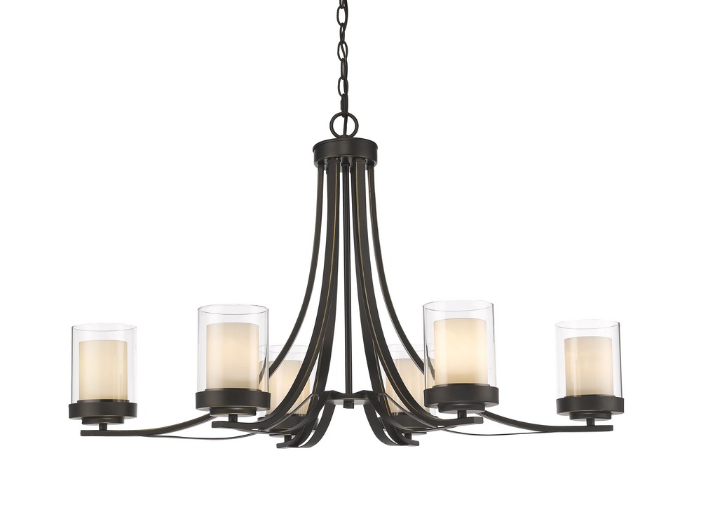 Z-Lite-426-6-OB-Willow - 6 Light Chandelier in Metropolitan Style - 35.25 Inches Wide by 22.25 Inches High Olde Bronze  Olde Bronze Finish with Clear/Matte Opal Glass