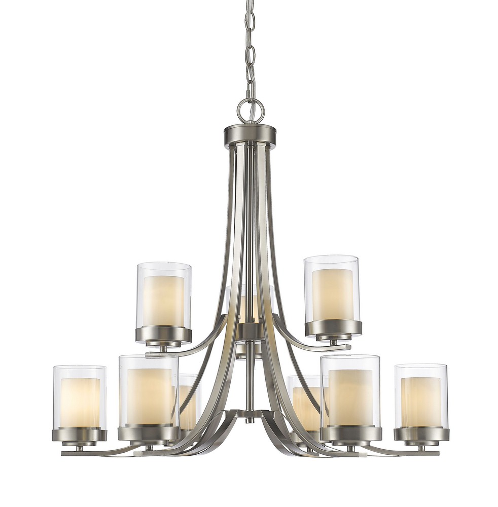 Z-Lite-426-9-BN-Willow - 9 Light Chandelier in Metropolitan Style - 31.25 Inches Wide by 29.25 Inches High Brushed Nickel  Olde Bronze Finish with Clear/Matte Opal Glass