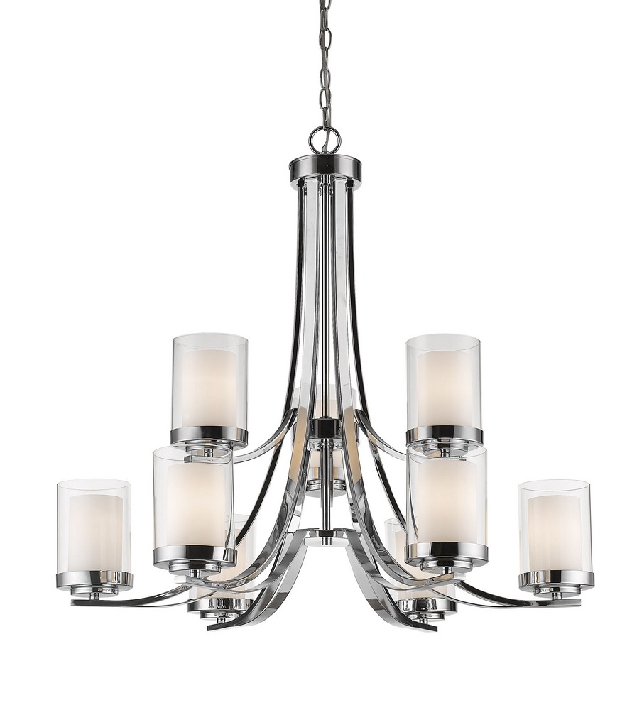 Z-Lite-426-9-CH-Willow - 9 Light Chandelier in Metropolitan Style - 31.25 Inches Wide by 29.25 Inches High   Chrome Finish with Clear/Matte Opal Glass