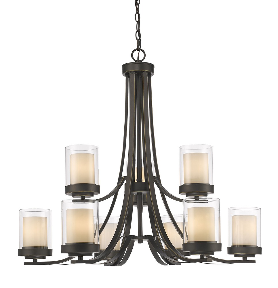 Z-Lite-426-9-OB-Willow - 9 Light Chandelier in Metropolitan Style - 31.25 Inches Wide by 29.25 Inches High Olde Bronze  Olde Bronze Finish with Clear/Matte Opal Glass