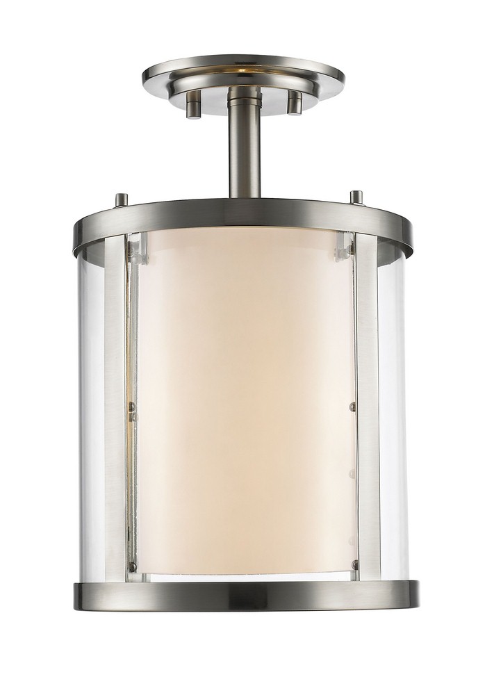 Z-Lite-426SF-BN-Willow - 3 Light Semi-Flush Mount in Utilitarian Style - 9 Inches Wide by 14 Inches High Brushed Nickel  Olde Bronze Finish with Clear/Matte Opal Glass