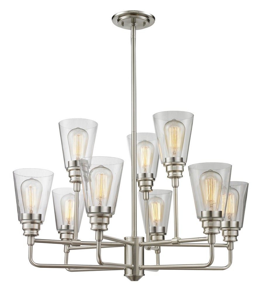 Z-Lite-428-9-BN-Annora - 9 Light Chandelier in Utilitarian Style - 29 Inches Wide by 53.5 Inches High Brushed Nickel  Olde Bronze Finish with Clear Glass