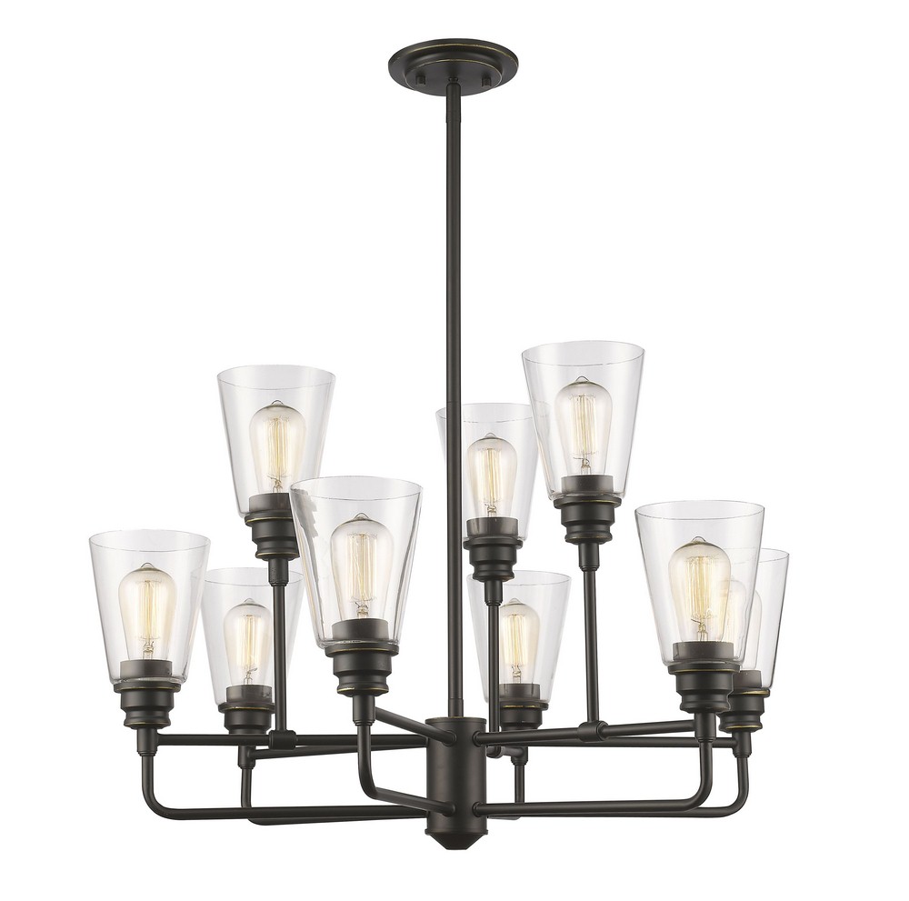 Z-Lite-428-9-OB-Annora - 9 Light Chandelier in Utilitarian Style - 29 Inches Wide by 53.5 Inches High Olde Bronze  Olde Bronze Finish with Clear Glass