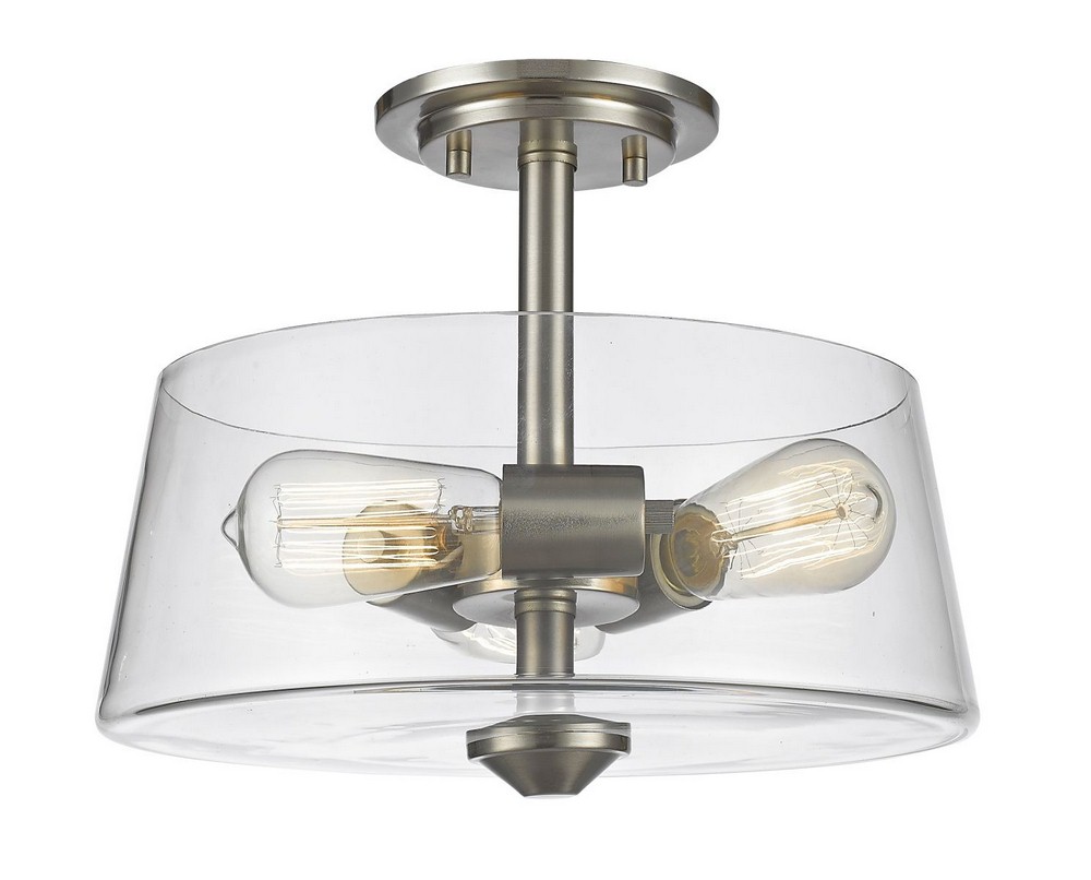 Z-Lite-428SF3-BN-Annora - 3 Light Semi-Flush Mount in Restoration Style - 13.75 Inches Wide by 10 Inches High Brushed Nickel  Olde Bronze Finish with Clear Glass