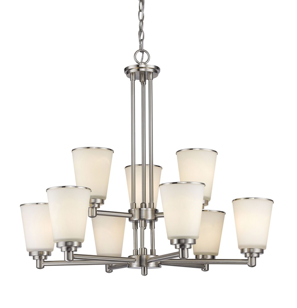 Z-Lite-432-9BN-Jarra - 9 Light Chandelier in Fusion Style - 30 Inches Wide by 28.5 Inches High Brushed Nickel  Bronze Finish with Matte Opal Glass