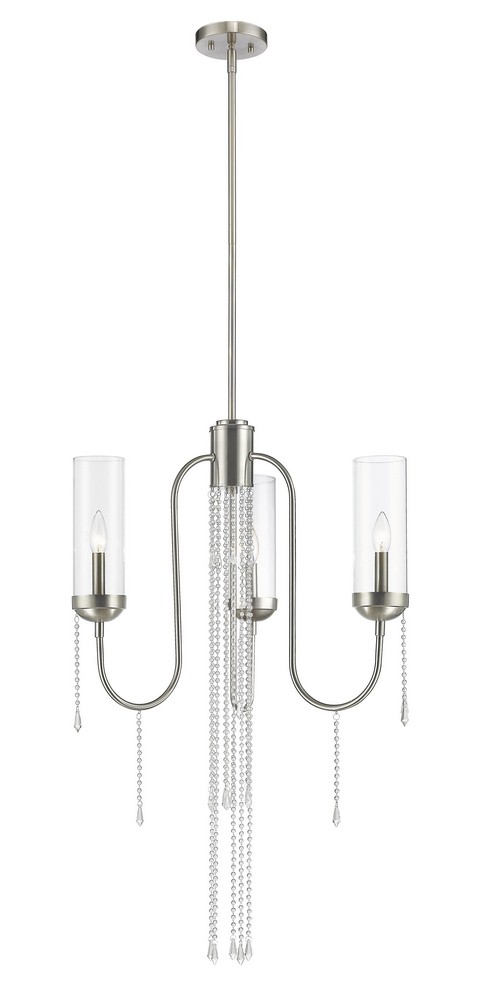 Z-Lite-433-3BN-Siena - 3 Light Chandelier in Metropolitan Style - 21 Inches Wide by 85.5 Inches High   Brushed Nickel Finish with Clear Glass