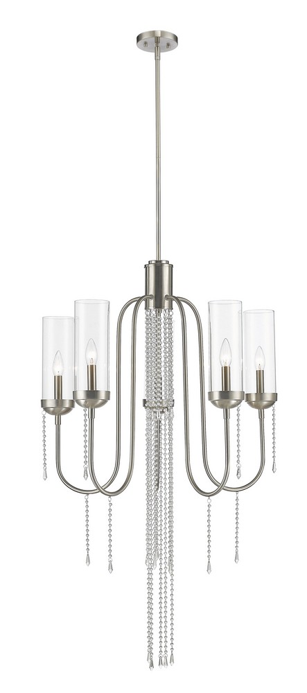 Z-Lite-433-5BN-Siena - 5 Light Chandelier in Fusion Style - 26 Inches Wide by 90.63 Inches High   Brushed Nickel Finish with Clear Glass