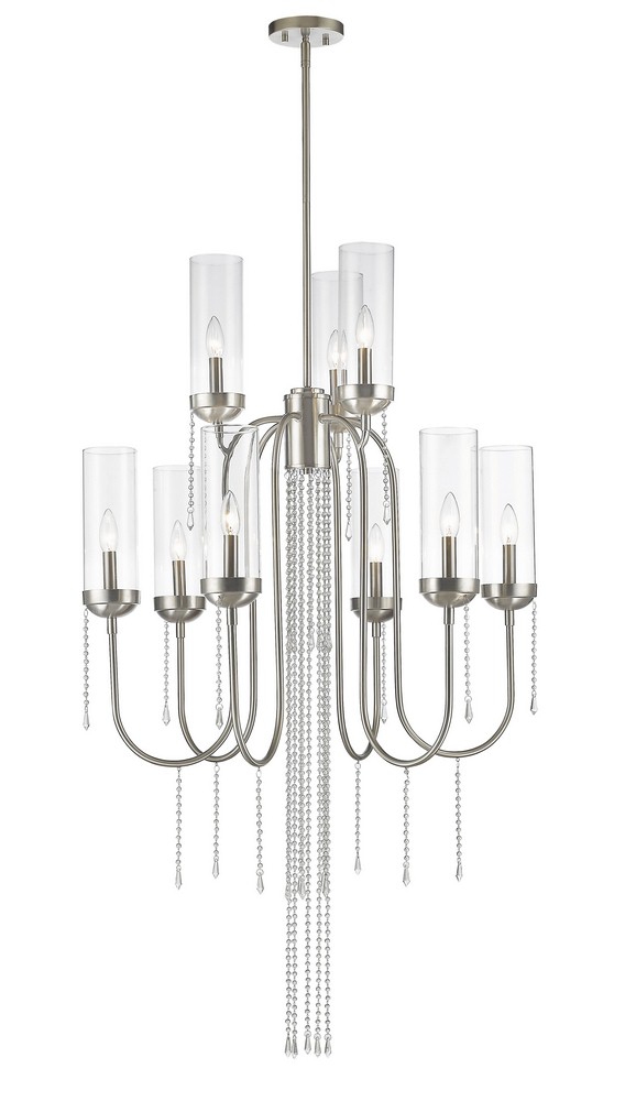 Z-Lite-433-9BN-Siena - 9 Light Chandelier in Fusion Style - 30 Inches Wide by 90.63 Inches High   Brushed Nickel Finish with Clear Glass