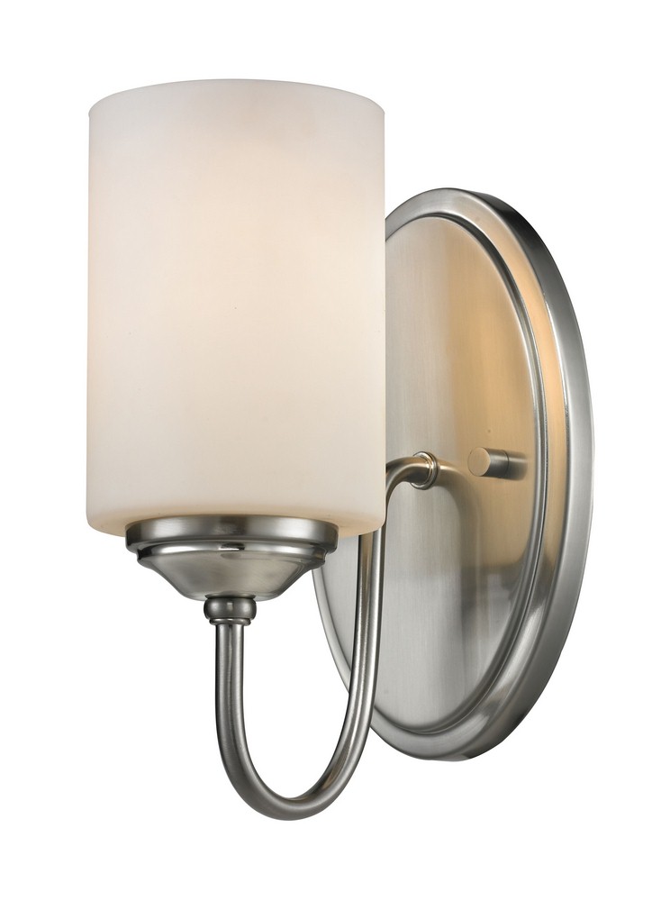 Z-Lite-434-1S-BN-Cardinal - 1 Light Wall Sconce in Fusion Style - 5 Inches Wide by 9.25 Inches High   Brushed Nickel Finish with Matte Opal Glass