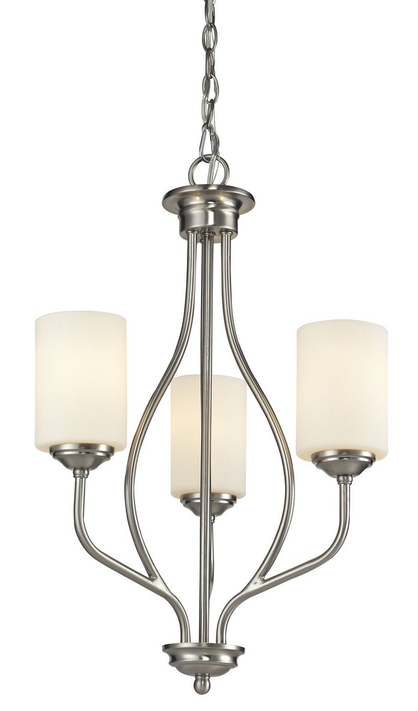 Z-Lite-434-3-BN-Cardinal - 3 Light Chandelier in Fusion Style - 13.5 Inches Wide by 25 Inches High   Brushed Nickel Finish with Matte Opal Glass