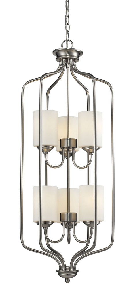 Z-Lite-434-40-BN-Cardinal - 6 Light Pendant in Fusion Style - 15 Inches Wide by 40.25 Inches High   Brushed Nickel Finish with Matte Opal Glass