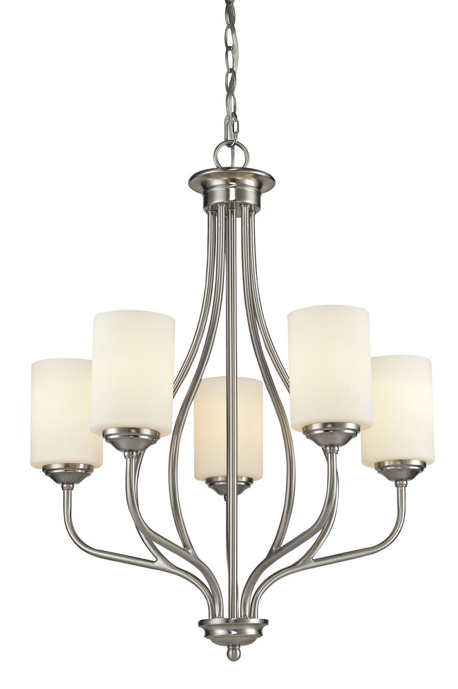 Z-Lite-434-5-BN-Cardinal - 5 Light Chandelier in Fusion Style - 23 Inches Wide by 28 Inches High   Brushed Nickel Finish with Matte Opal Glass