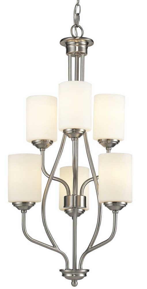 Z-Lite-434-6-BN-Cardinal - 6 Light Chandelier in Fusion Style - 18 Inches Wide by 33 Inches High   Brushed Nickel Finish with Matte Opal Glass