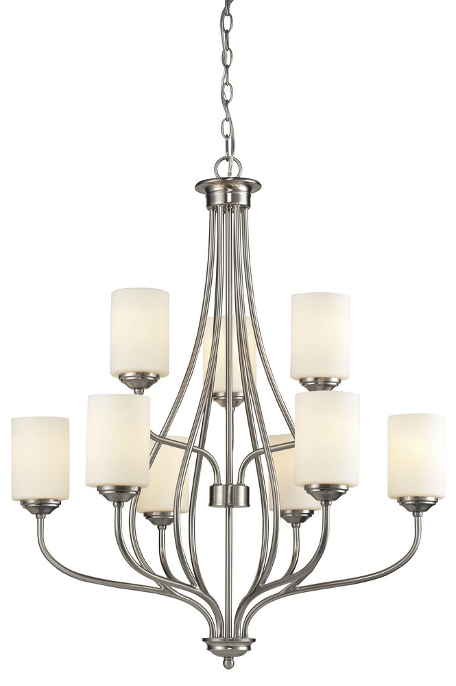 Z-Lite-434-9-BN-Cardinal - 9 Light Chandelier in Fusion Style - 30 Inches Wide by 36 Inches High   Brushed Nickel Finish with Matte Opal Glass