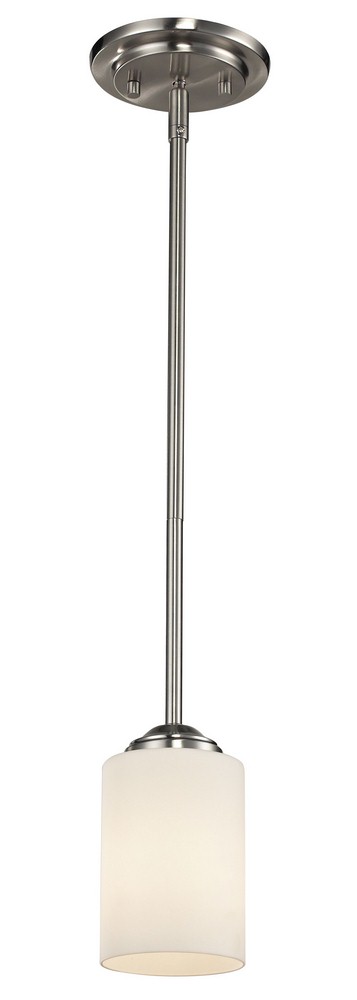 Z-Lite-434-MP-BN-Cardinal - 1 Light Mini Pendant in Fusion Style - 5 Inches Wide by 54.25 Inches High   Brushed Nickel Finish with Matte Opal Glass