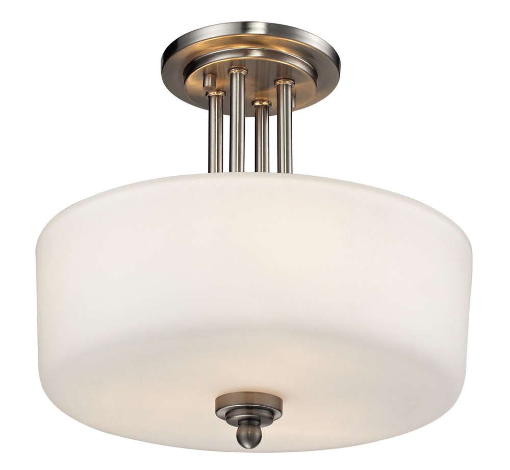 Z-Lite-434-SF-BN-Cardinal - 3 Light Semi-Flush Mount in Fusion Style - 13 Inches Wide by 12 Inches High   Brushed Nickel Finish with Matte Opal Glass