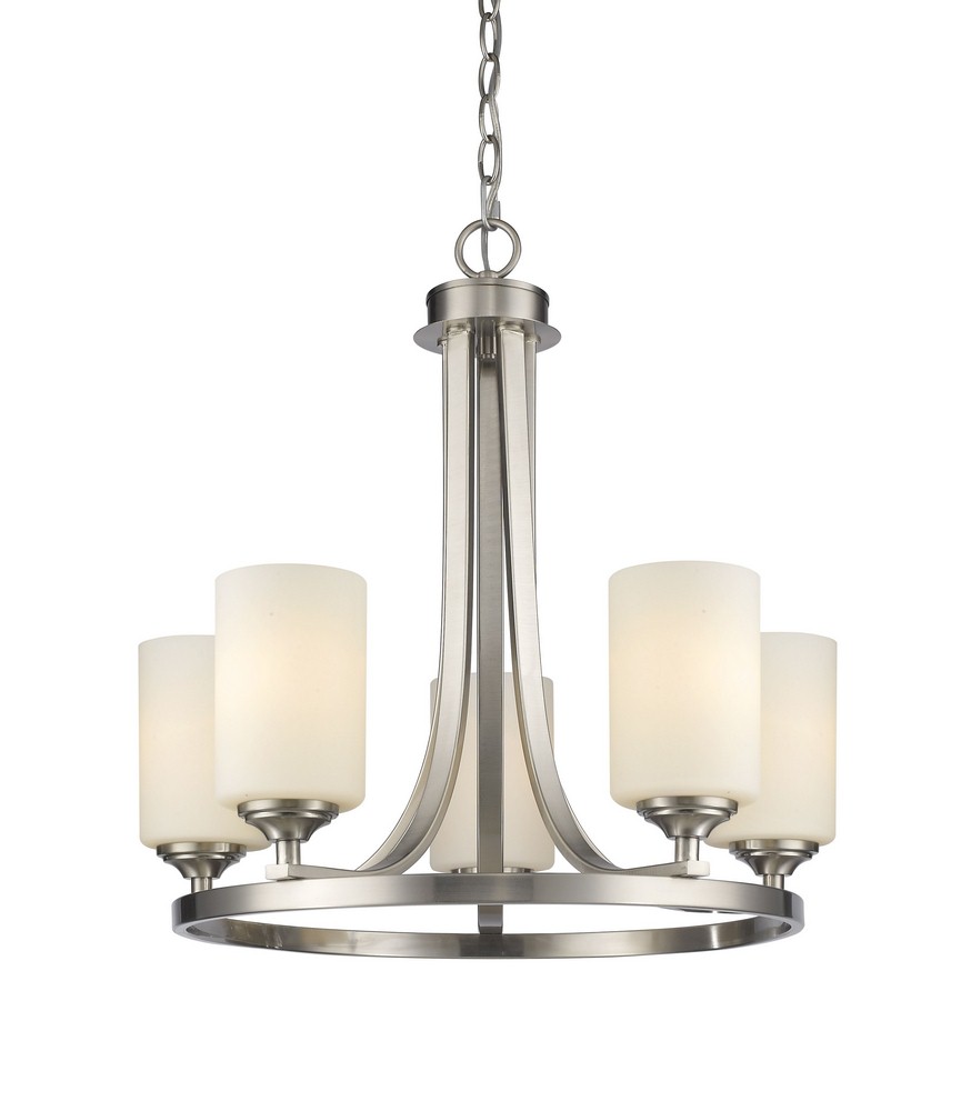 Z-Lite-435-5BN-Bordeaux - 5 Light Chandelier in Fusion Style - 21.5 Inches Wide by 21.5 Inches High Brushed Nickel  Bronze Finish with Matte Opal Glass