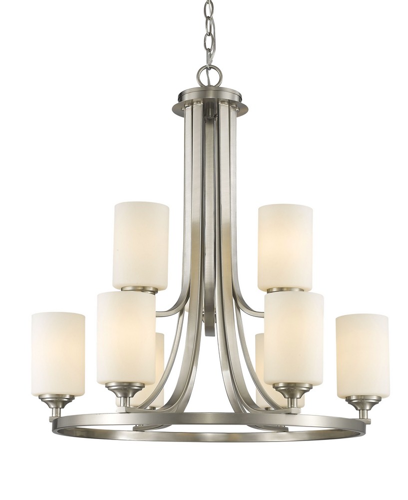 Z-Lite-435-9BN-Bordeaux - 9 Light Chandelier in Fusion Style - 26.25 Inches Wide by 28.38 Inches High Brushed Nickel  Bronze Finish with Matte Opal Glass