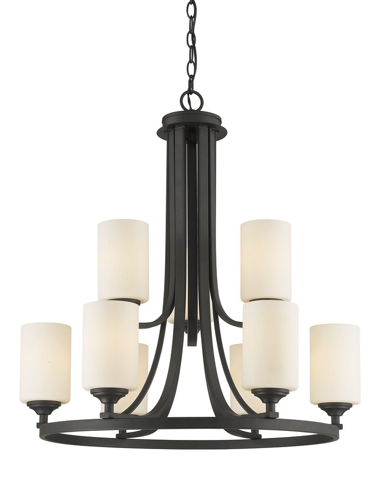 Z-Lite-435-9BRZ-Bordeaux - 9 Light Chandelier in Fusion Style - 26.25 Inches Wide by 28.38 Inches High Bronze  Bronze Finish with Matte Opal Glass