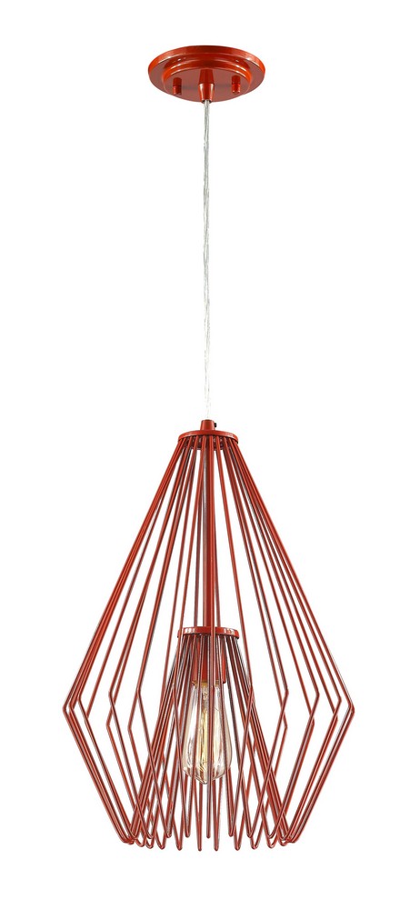 Z-Lite-442MP12-RD-Quintus - 1 Light Mini Pendant in Modern Style - 12.25 Inches Wide by 18.5 Inches High   Red Finish with Red Metal Shade
